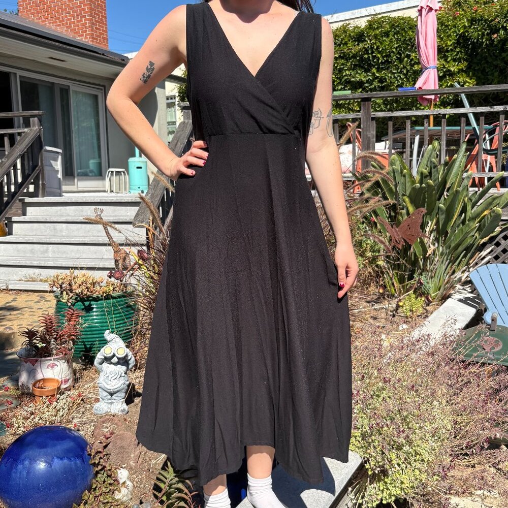 Long Eileen Fisher sleeveless wrap style dress